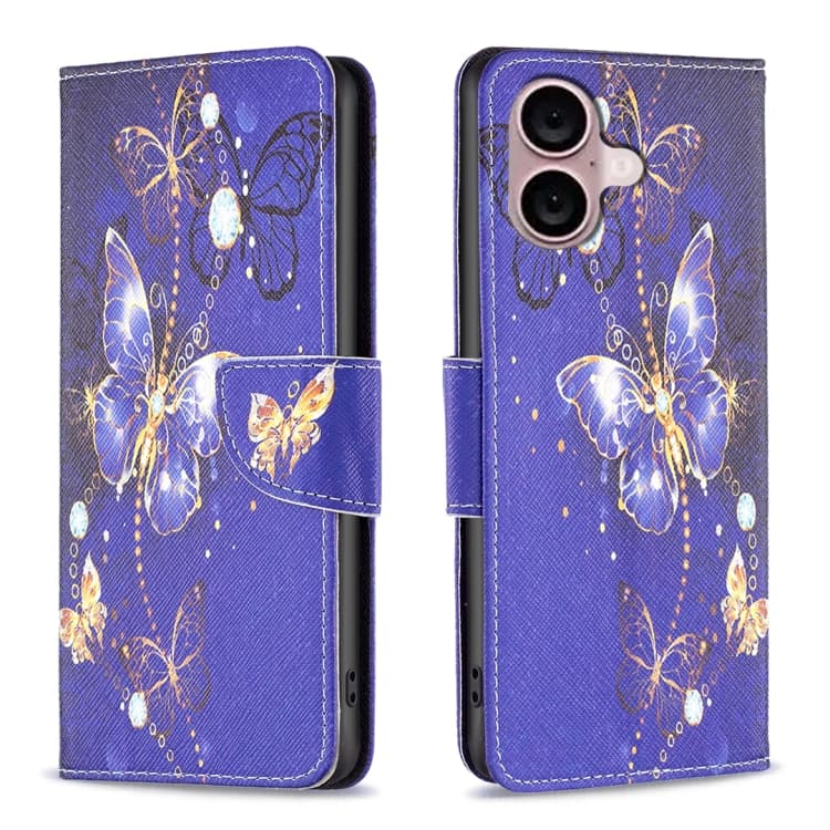 For iPhone 16 Colored Drawing Pattern Flip Leather Phone Case(Purple Butterfly) - Immagine 1
