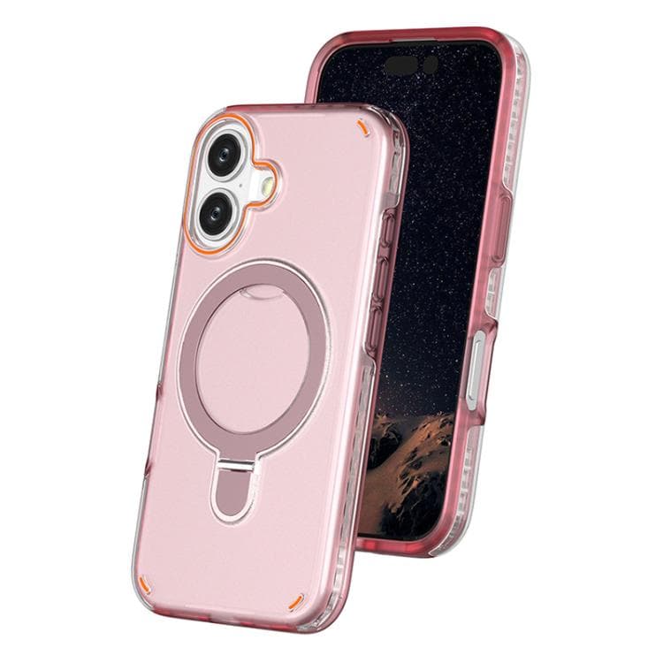 For iPhone 16 Colorful 2 in 1 MagSafe Ring Holder Phone Case(Pink) - Immagine 1