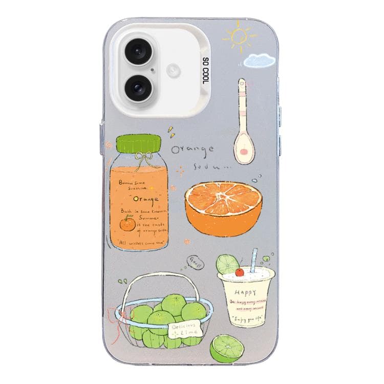 For iPhone 16 Colorful Silver Pattern PC Hybrid TPU Phone Case(White Fruit Tea) - Immagine 1