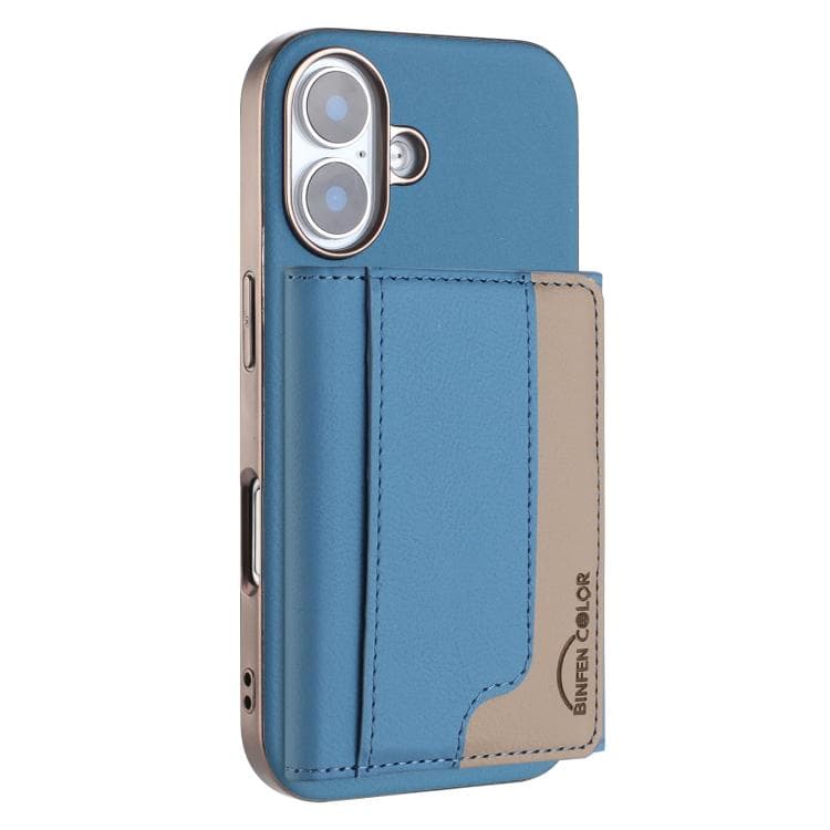 For iPhone 16 Colour Matching Horizontal Magnetic Card Bag RFID MagSafe Phone Case(Baby Blue) - Immagine 1