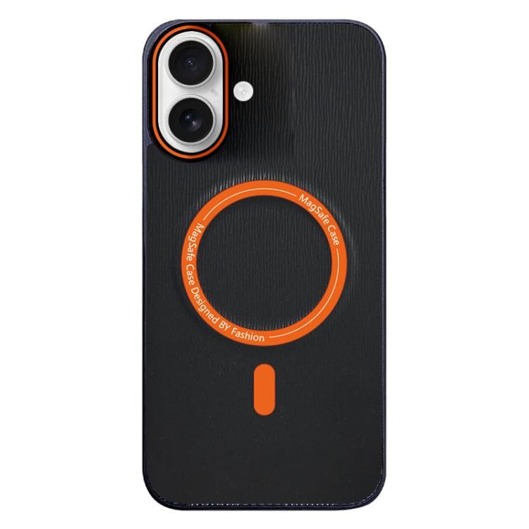 For iPhone 16 Contrast Color Imitation Wood Texture MagSafe Phone Case(Black) - Immagine 1