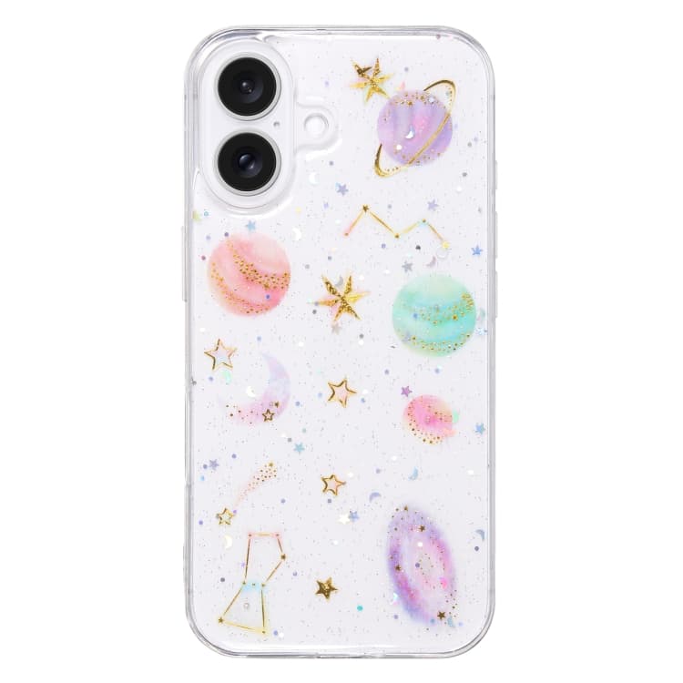 For iPhone 16 Cosmic Star Glitter Epoxy TPU Phone Case(Transparent Purple) - Immagine 1