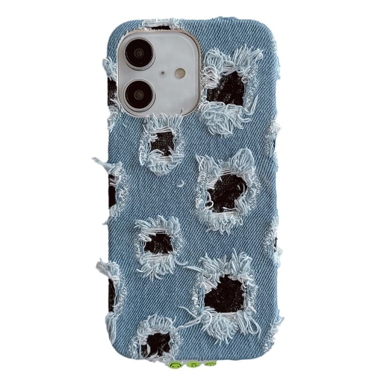 Fondina per iPhone 16 in Denim Nero Creativo con Pizzo Multi-foro e PU - Immagine 1