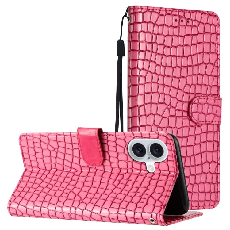 For iPhone 16 Crocodile Texture Horizontal Flip Leather Phone Case(Rose Red) - Immagine 1