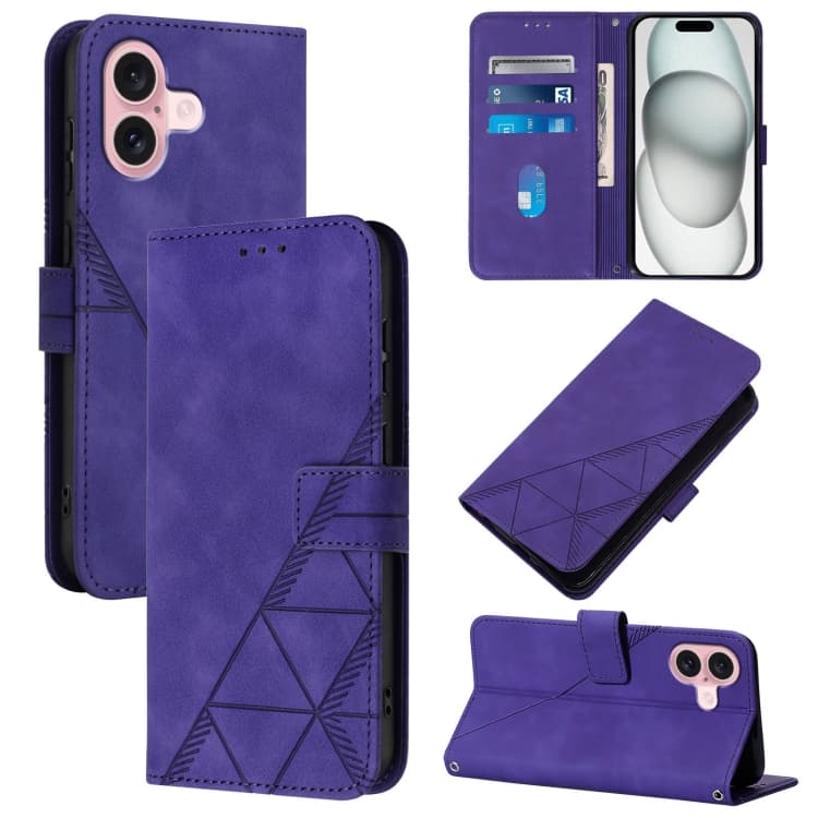 For iPhone 16 Crossbody 3D Embossed Flip Leather Phone Case(Purple) - Immagine 1