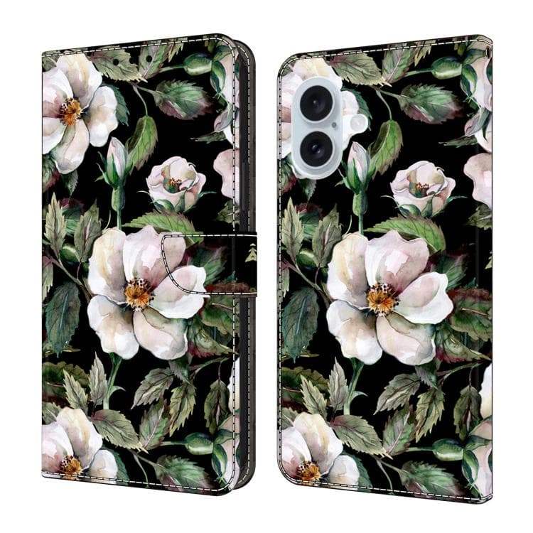 For iPhone 16 Crystal-Like Painted Vegan Leather Phone Case(Big Flower) - Immagine 1