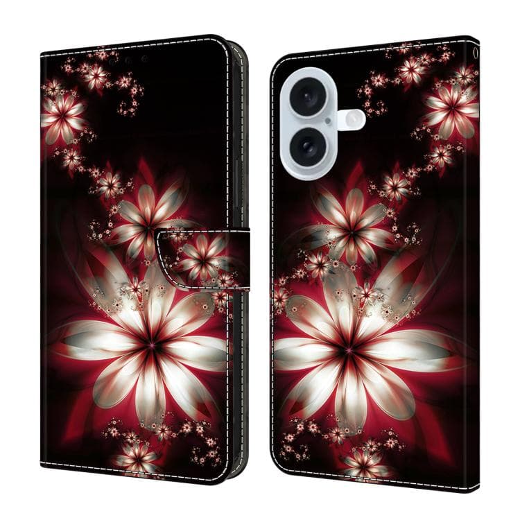 For iPhone 16 Crystal-Like Painted Vegan Leather Phone Case(Dream Flower) - Immagine 1