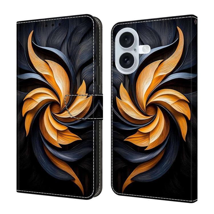 For iPhone 16 Crystal-Like Painted Vegan Leather Phone Case(Gilded Vortex) - Immagine 1