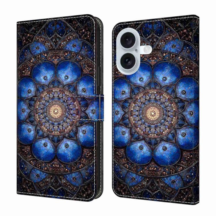For iPhone 16 Crystal-Like Painted Vegan Leather Phone Case(Glass Gemstones) - Immagine 1