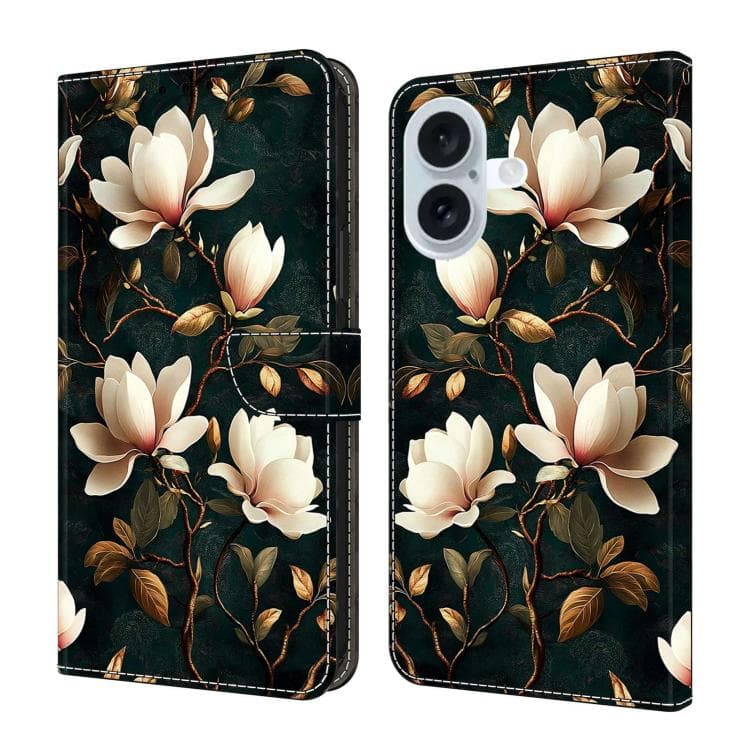 For iPhone 16 Crystal-Like Painted Vegan Leather Phone Case(Magnolia) - Immagine 1