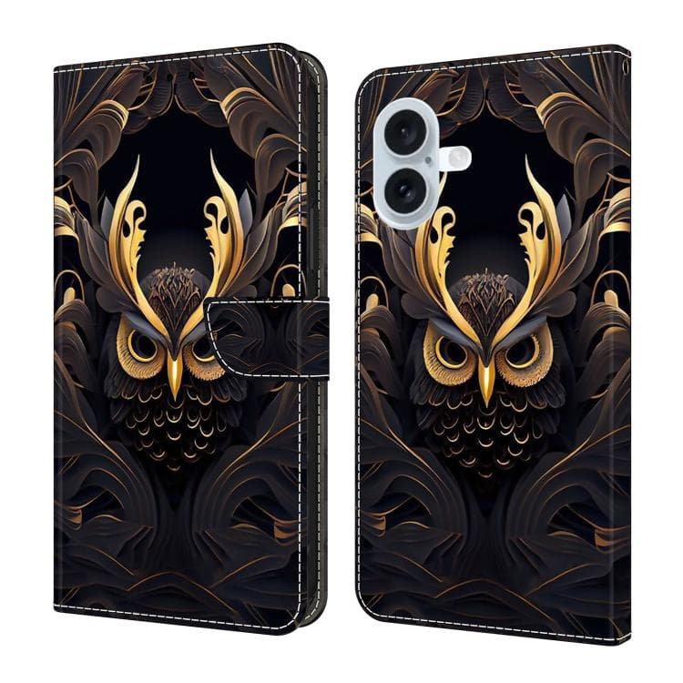 For iPhone 16 Crystal-Like Painted Vegan Leather Phone Case(Mystic Owl) - Immagine 1