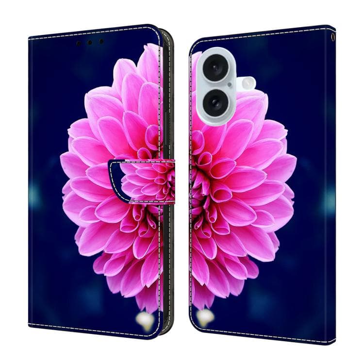 For iPhone 16 Crystal-Like Painted Vegan Leather Phone Case(Pink Petals) - Immagine 1