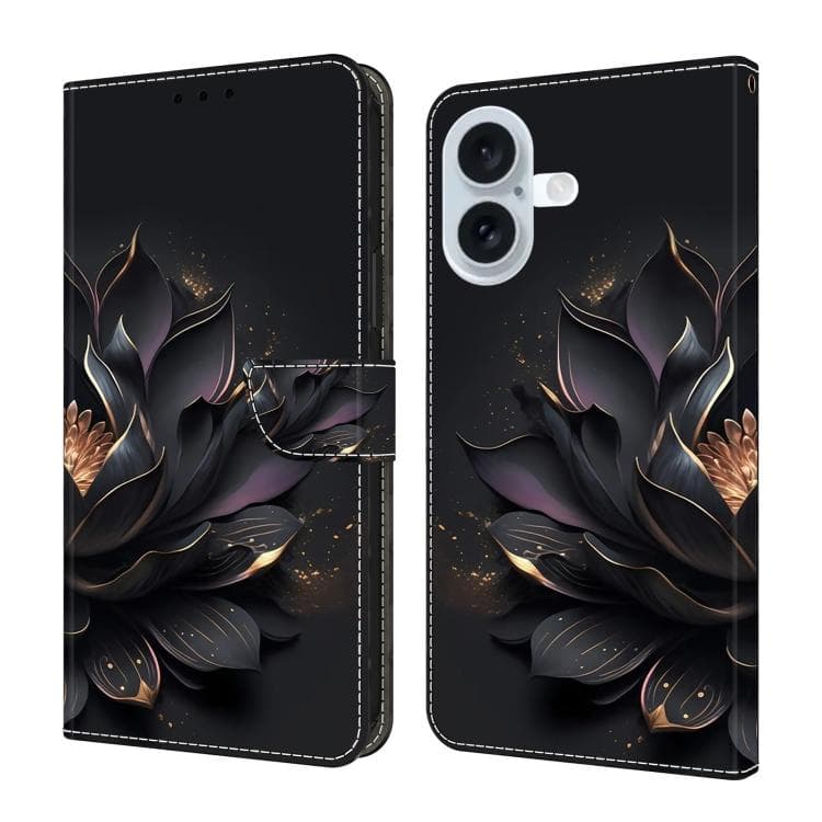For iPhone 16 Crystal-Like Painted Vegan Leather Phone Case(Purple Lotus) - Immagine 1