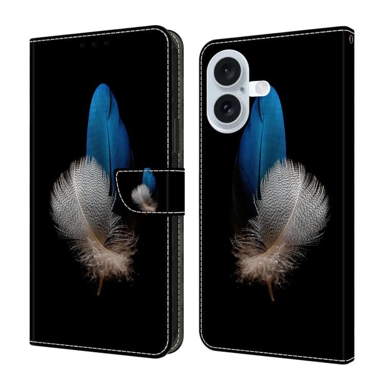 For iPhone 16 Crystal-Like Painted Vegan Leather Phone Case(Two Feathers) - Immagine 1