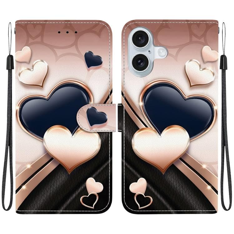 For iPhone 16 Crystal Texture Colored Drawing Leather Phone Case(Love Heart) - Immagine 1
