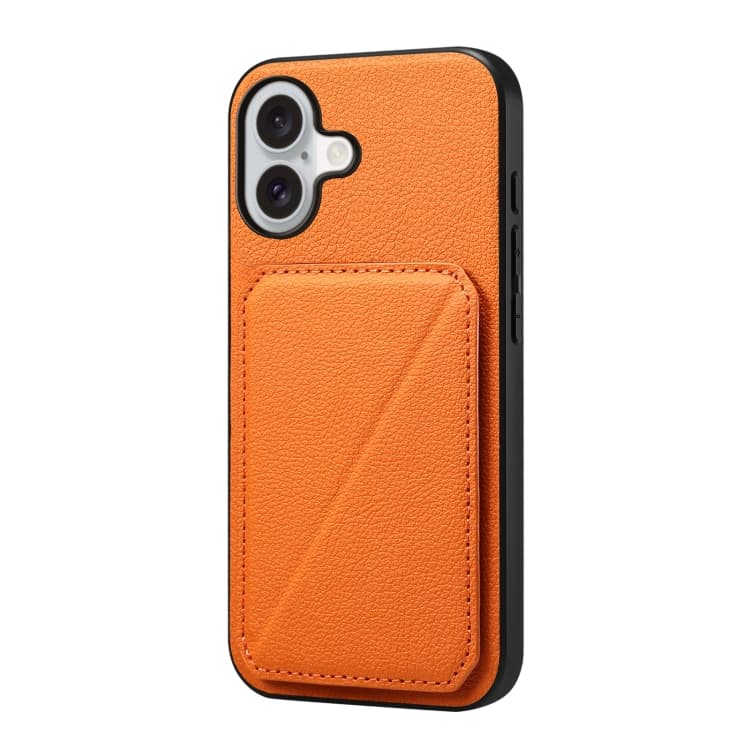 For iPhone 16 D04 Calf Texture Dual Card Slot Holder Phone Case(Orange) - Immagine 1