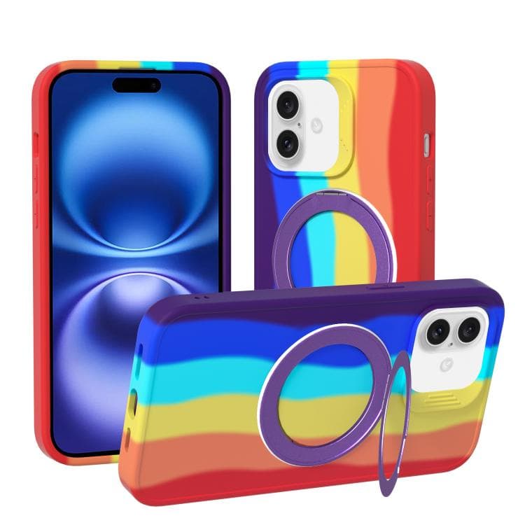 For iPhone 16 Dark Star Series 360 Degree Rotation Ring Holder Magnetic Phone Case(Rainbow Purple) - Immagine 1