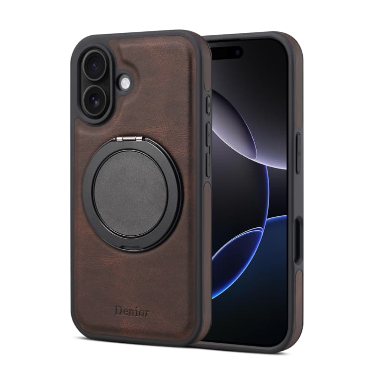 For iPhone 16 Denior A14 Skin Feel Rotating Holder MagSafe Phone Case(Brown) - Immagine 1