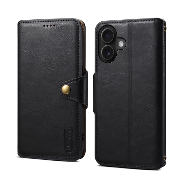 For iPhone 16 Denior Cowhide Texture Wallet Style Leather Phone Case(Black) - Immagine 1