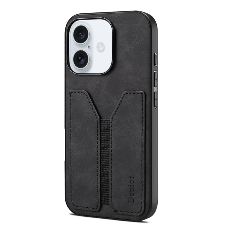 For iPhone 16 Denior D07 DV Elastic Card Slot PU Back Cover Phone Case(Black) - Immagine 1