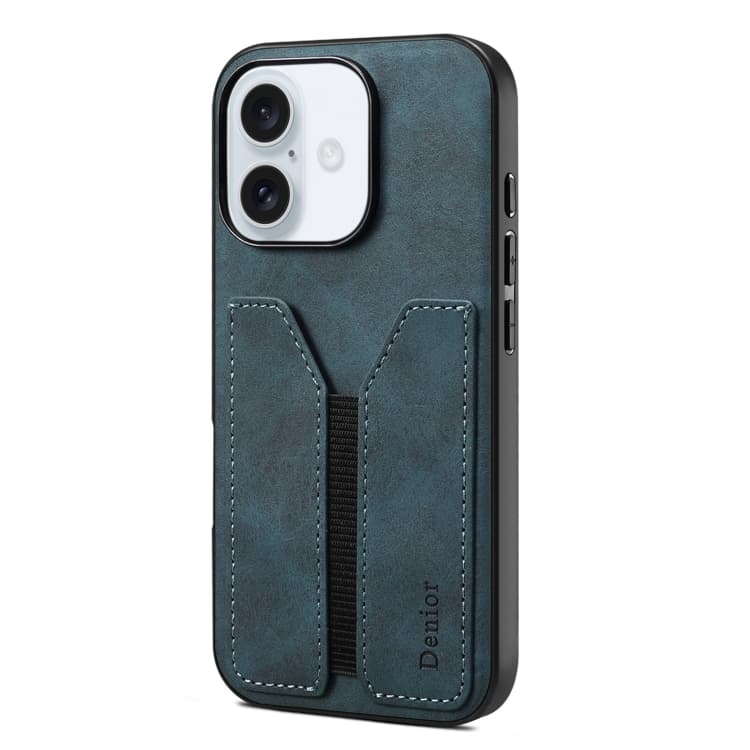 For iPhone 16 Denior D07 DV Elastic Card Slot PU Back Cover Phone Case(Blue) - Immagine 1