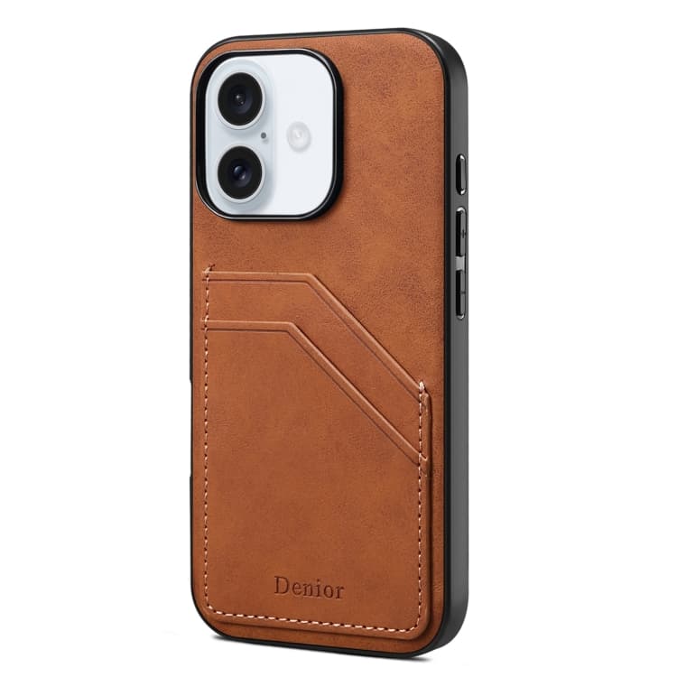 For iPhone 16 Denior D09 PU Dual Card Slot Back Cover Phone Case(Brown) - Immagine 1