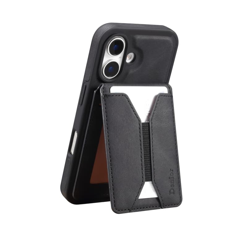 For iPhone 16 Denior D18 Skin Feel Rotating Holder MagSafe Detachable Card Slot Phone Case(Black) - Immagine 1