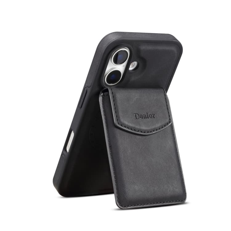For iPhone 16 Denior D20 Skin Feel MagSafe Holder Detachable Card Slot Phone Case(Black) - Immagine 1