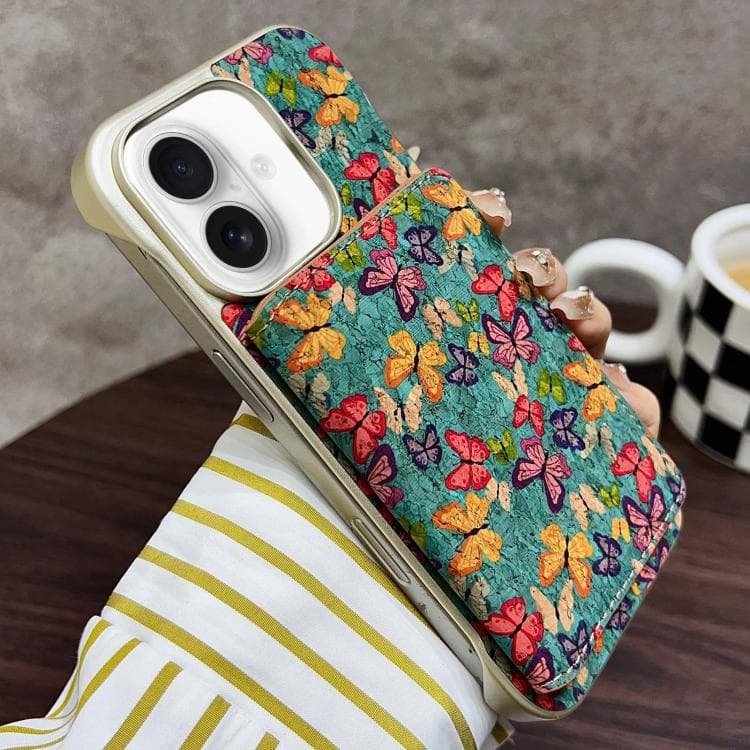 For iPhone 16 Denior D24 Paint MagSafe Card Slot Phone Case(Blue Butterflies) - Immagine 1
