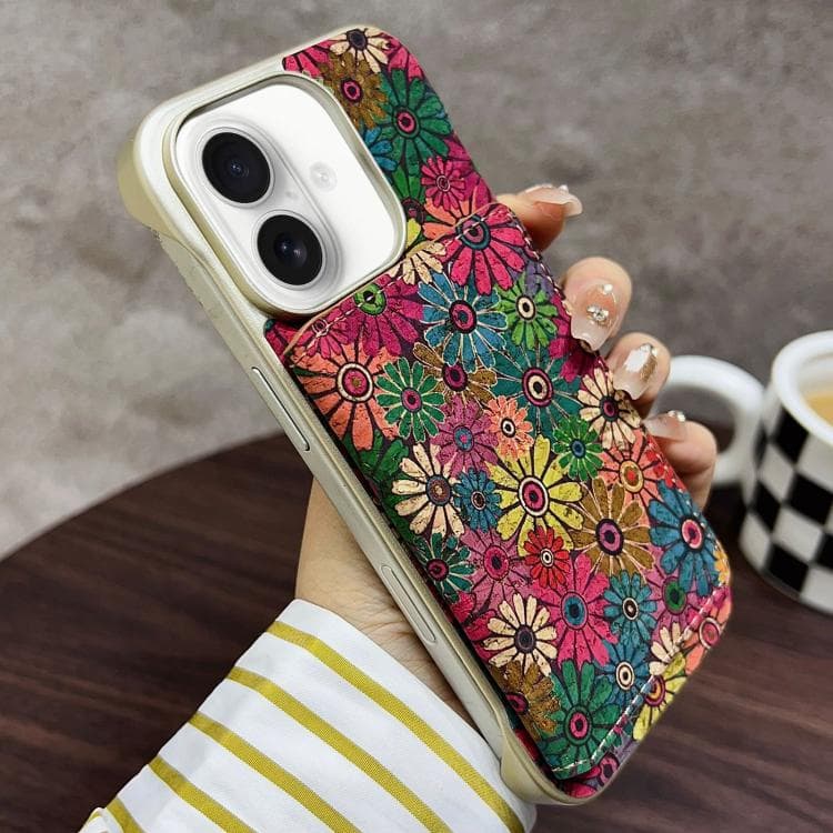 For iPhone 16 Denior D24 Paint MagSafe Card Slot Phone Case(Green Sunflower) - Immagine 1