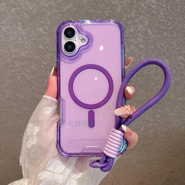 For iPhone 16 Detachable 3 in 1 Glitter Magnetic Phone Case with Hand Strap(Purple) - Immagine 1