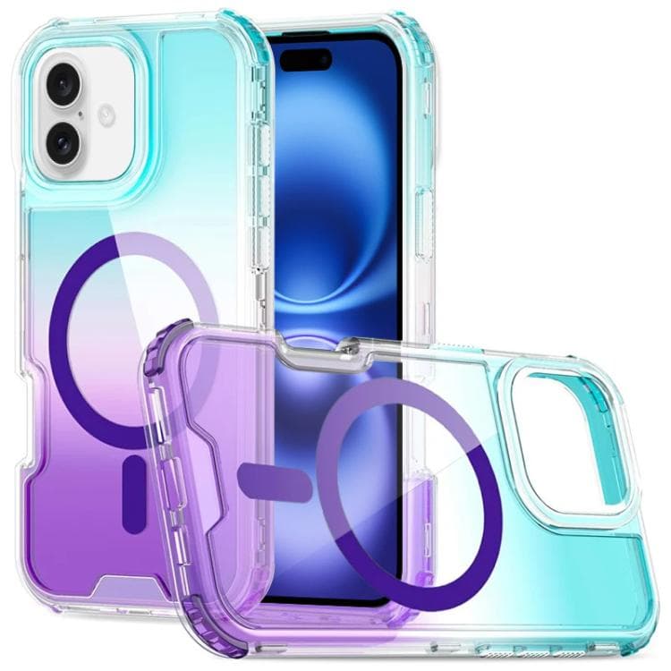 For iPhone 16 Detachable Gradient Transparent Magnetic Phone Case(Blue Purple) - Immagine 1