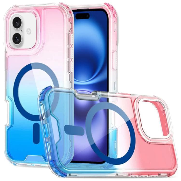 For iPhone 16 Detachable Gradient Transparent Magnetic Phone Case(Pink Blue) - Immagine 1