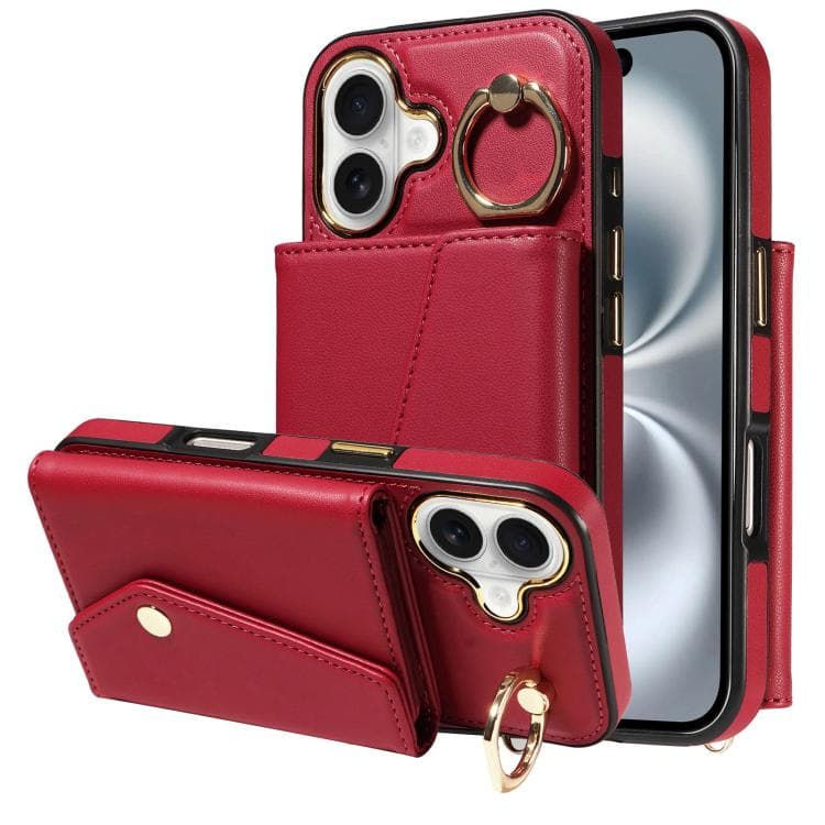 For iPhone 16 Diagonal Crossbody Ring Organ Wallet Leather Back Phone Case(Wine Red) - Immagine 1