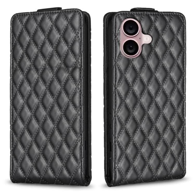 For iPhone 16 Diamond Lattice Vertical Flip Leather Phone Case(Black) - Immagine 1