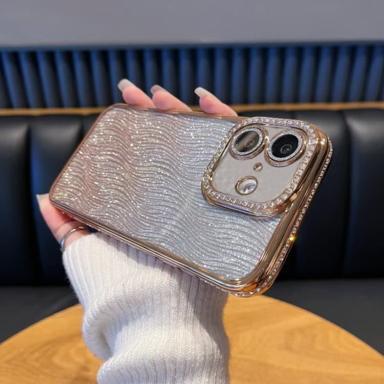 For iPhone 16 Diamond Water Ripple Gradient Glitter TPU Phone Case(Gold) - Immagine 1