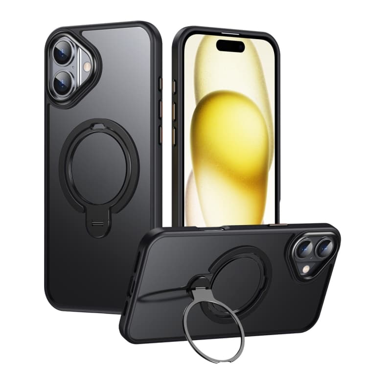 For iPhone 16 Double Ring MagSafe Magnetic Holder Phone Case(Matte Black) - Immagine 1