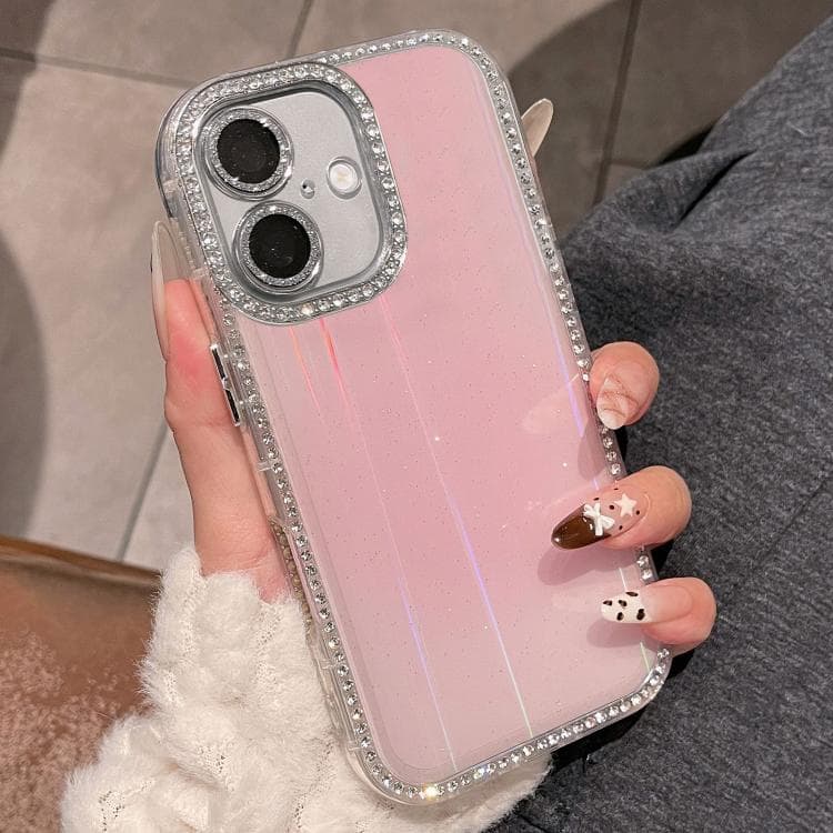 For iPhone 16 Double-sided Diamond Aurora Glitter TPU IMD PC Phone Case(Pink) - Immagine 1