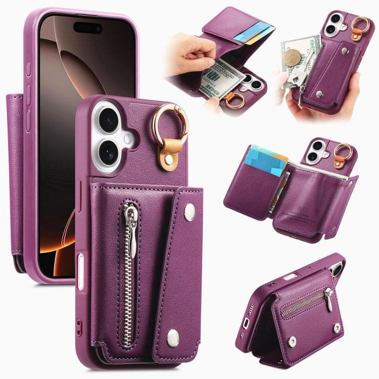 For iPhone 16 Dream Wallet D Buckle Leather Back Cover Phone Case(Purple) - Immagine 1