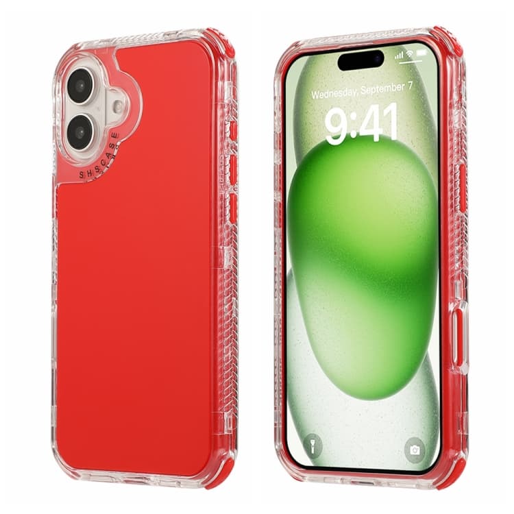 For iPhone 16 Dreamland 3 in 1 Solid Color Transparent Frame PC + TPU Phone Case(Red) - Immagine 1