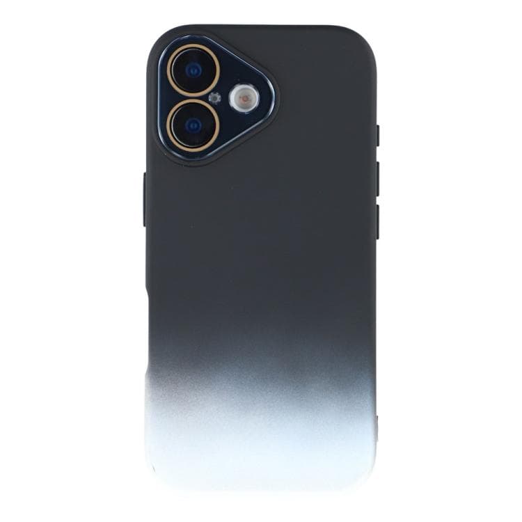 For iPhone 16 Dual-Color Gradient TPU + Fiber Lining Phone Case with Lens Protector(Black Gradient) - Immagine 1