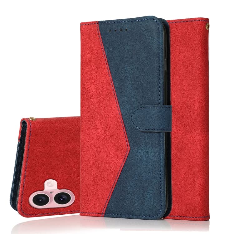 For iPhone 16 Dual-color Stitching Leather Phone Case(Red Blue) - Immagine 1