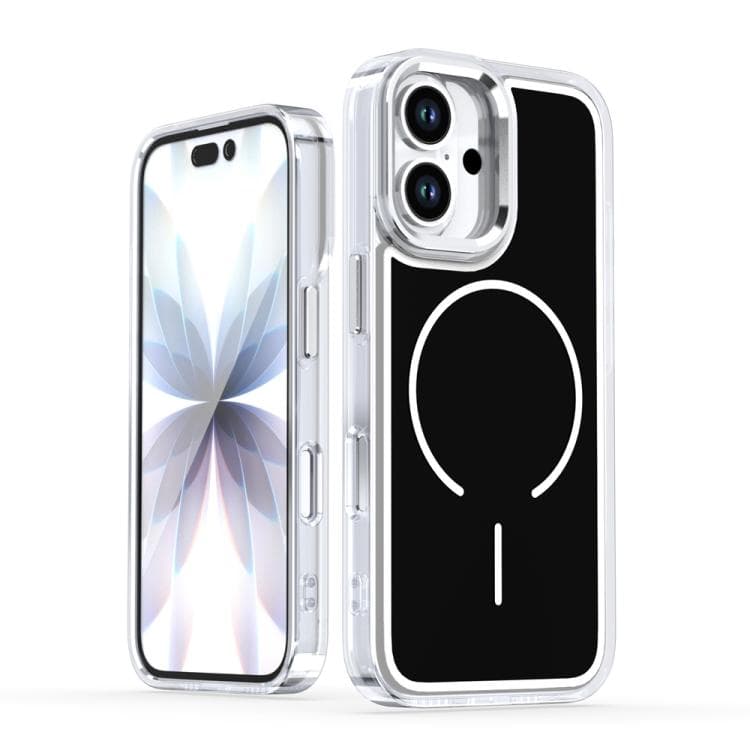 For iPhone 16 Electroplated Dual Color PC Hybrid TPU Soft Frame MagSafe Phone Case(Black) - Immagine 1