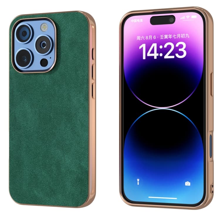 For iPhone 16 Electroplated Frame PU Leather Full Coverage Phone Case(Green) - Immagine 1