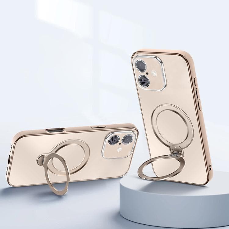 For iPhone 16 Electroplated Matte Fulcrum Magnetic Holder Phone Case(Glazed Gold) - Immagine 1