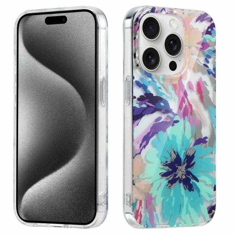 For iPhone 16 Electroplated Symphony Phone Case(Watercolor Flower) - Immagine 1