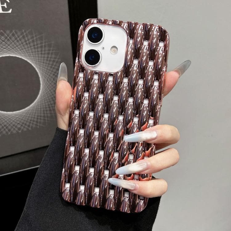 For iPhone 16 Electroplated Twisted Texture Hollow Heat Dissipation TPU Phone Case(Rose Gold) - Immagine 1