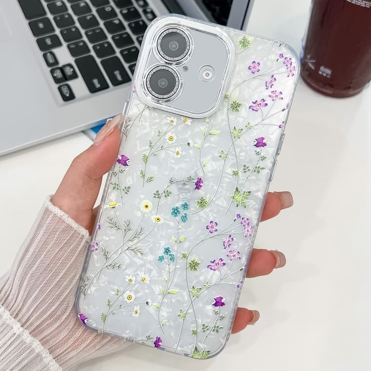 For iPhone 16 Electroplating Flower Texture TPU Phone Case(Wild Chrysanthemum SH5) - Immagine 1