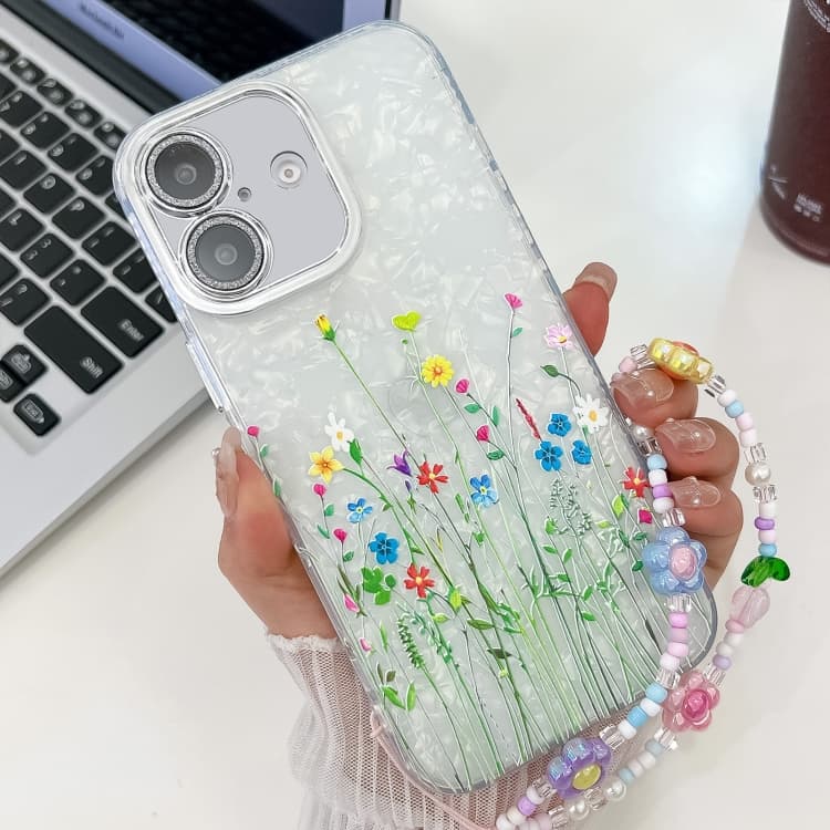 For iPhone 16 Electroplating Flower Texture Wristband TPU Phone Case(Little Wildflower SH3) - Immagine 1
