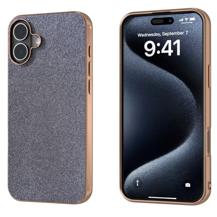 For iPhone 16 Electroplating Frame Glitter Shockproof Phone Case(Black) - Immagine 1